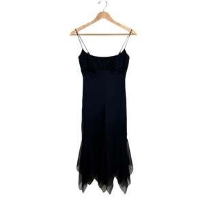 Vintage Cache Black Slip Dress Spaghetti Strap Chiffon Handkerchief Hem Y2K Sz 2